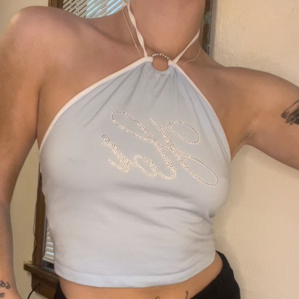 Hot light blue halter tank top